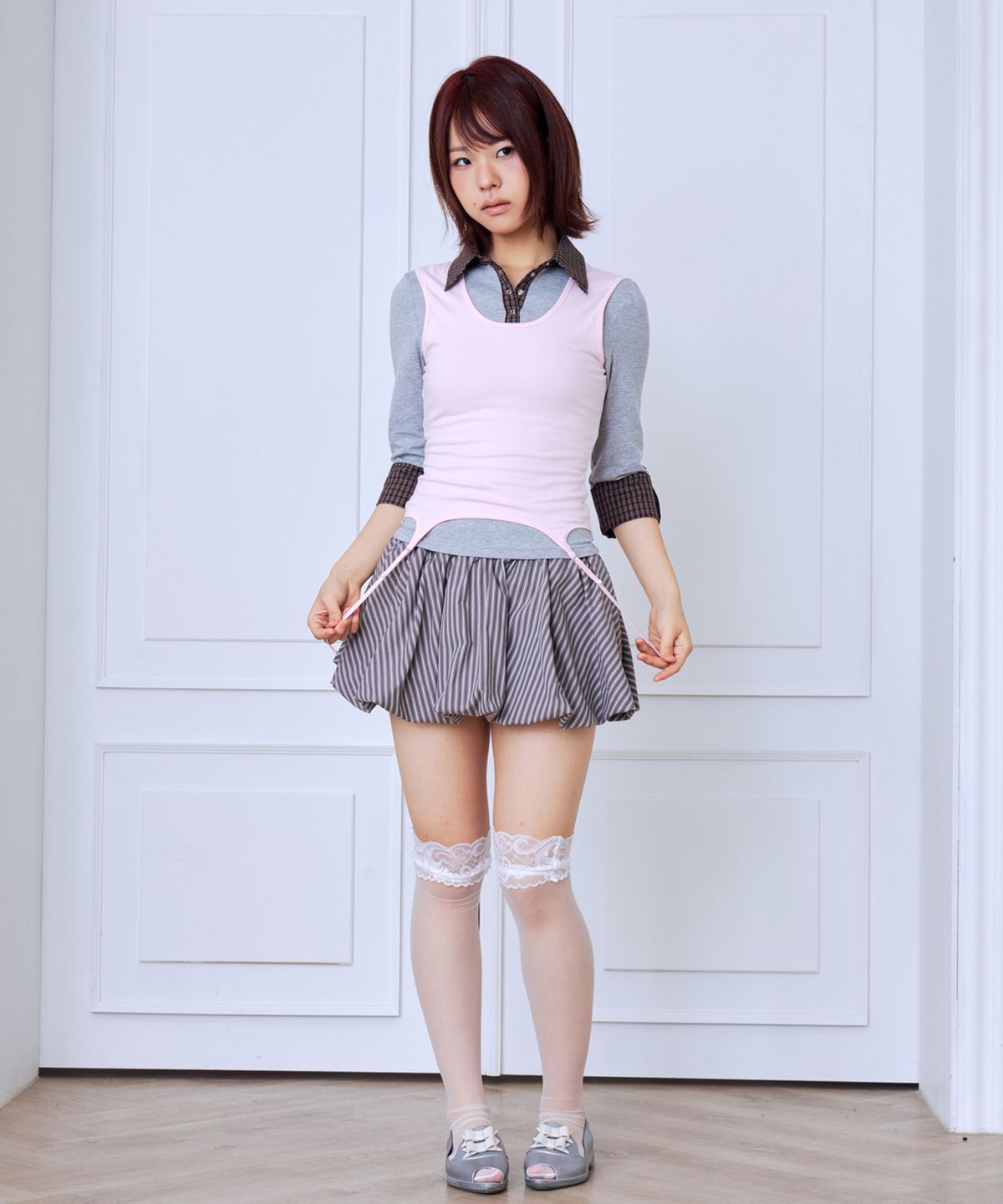 혼쿄(HONKYO) Pink Shirt Layered Top