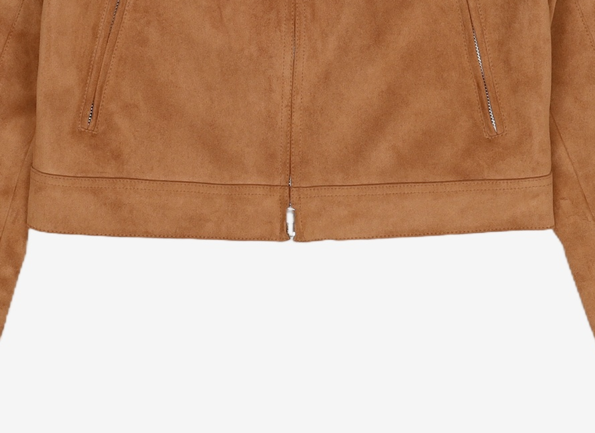 도프셉(DOFFSEPT) Vegan Leather Suede Racer Jacket in Camel XS