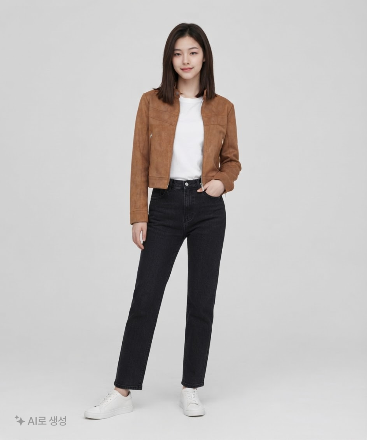 도프셉(DOFFSEPT) Vegan Leather Suede Racer Jacket in Camel XS