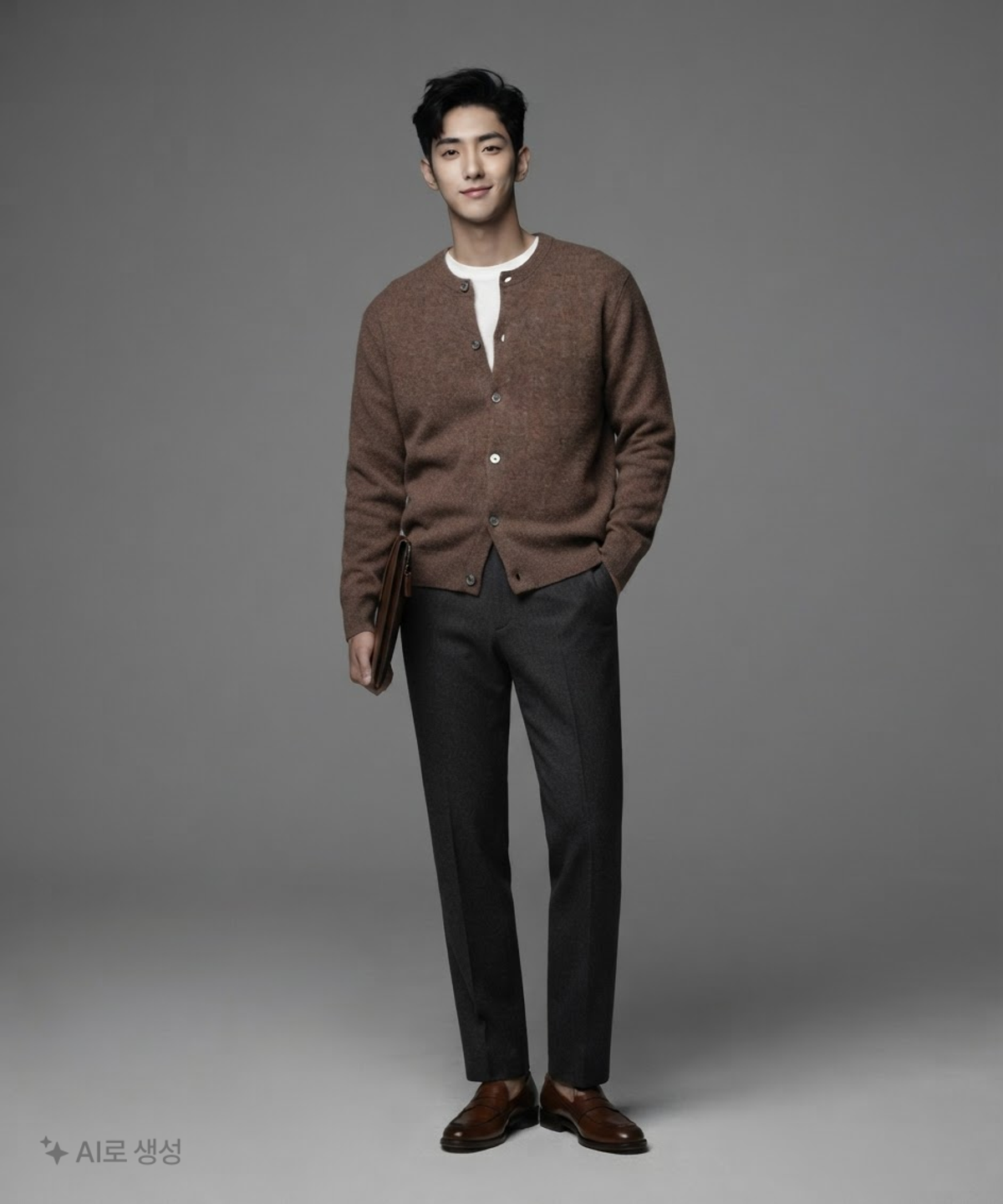 무신사 스탠다드(MUSINSA STANDARD) [스토커즈 컬래버][빅토리아 울] 미니멀 리브드 라운드 넥 가디건 [브라운] XL