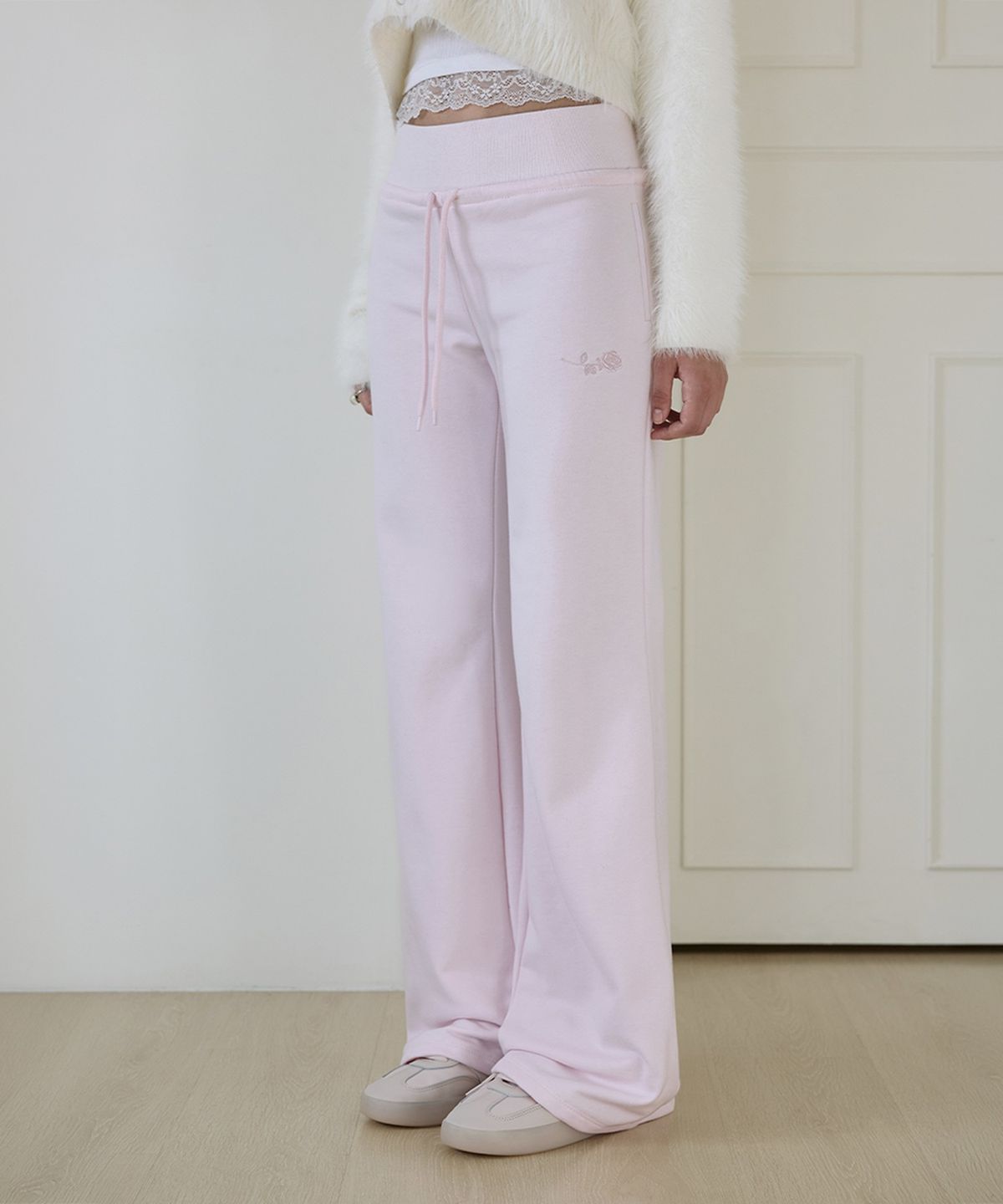 로제프란츠(ROSEFRANTZ) Wide Waistband Fleece Bootcut Pants [Pink]