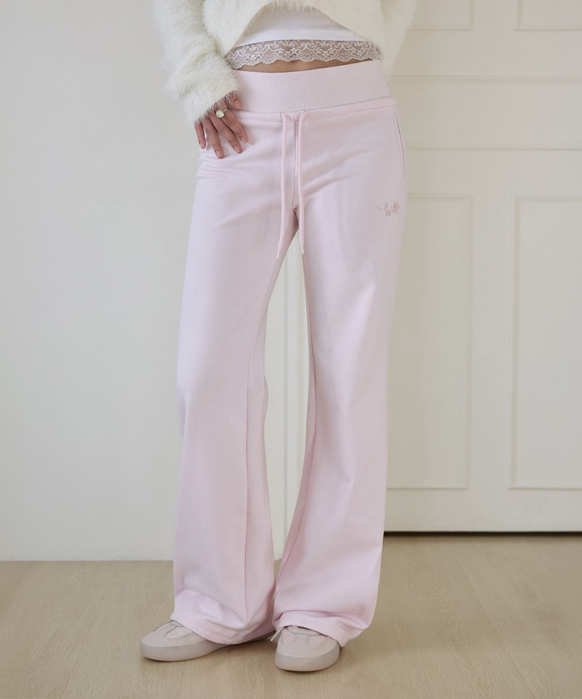 로제프란츠(ROSEFRANTZ) Wide Waistband Fleece Bootcut Pants [Pink]