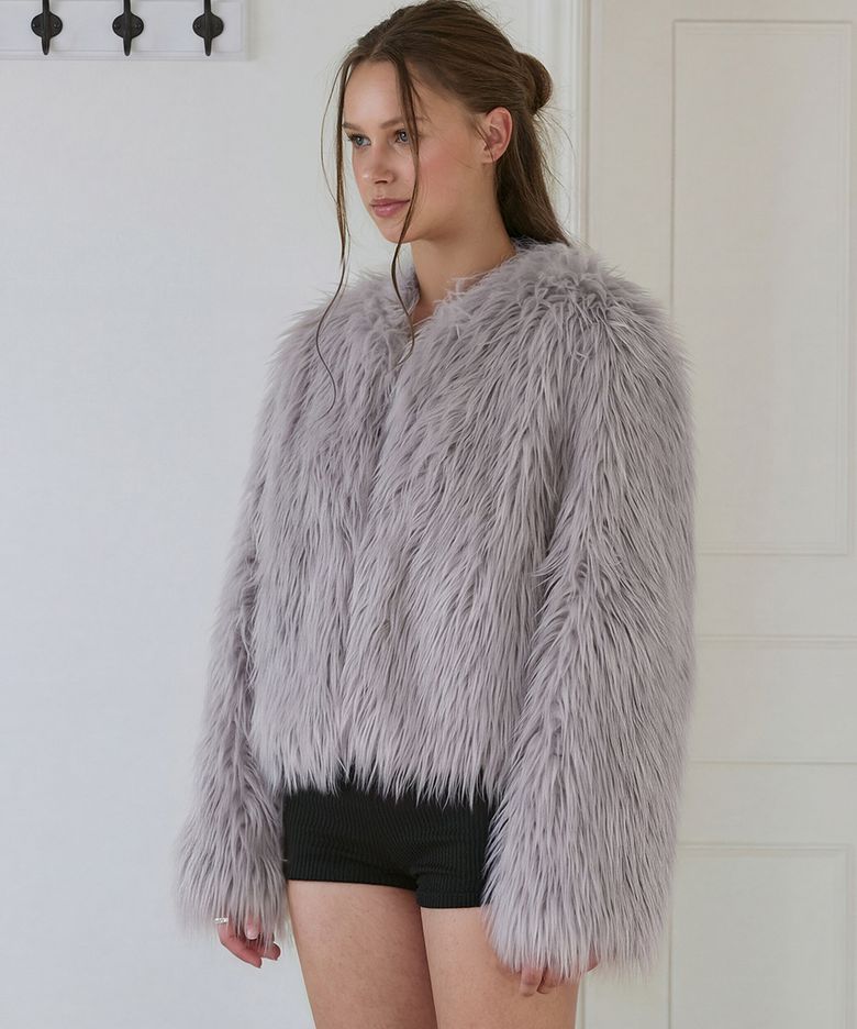 Shaggy Fur Cropped Jacket [Gray]
