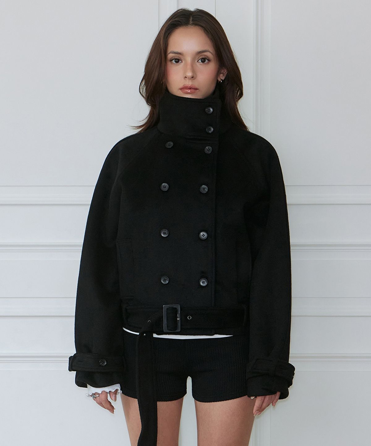로제프란츠(ROSEFRANTZ) Double-Breasted Wool Crop Coat [Black]