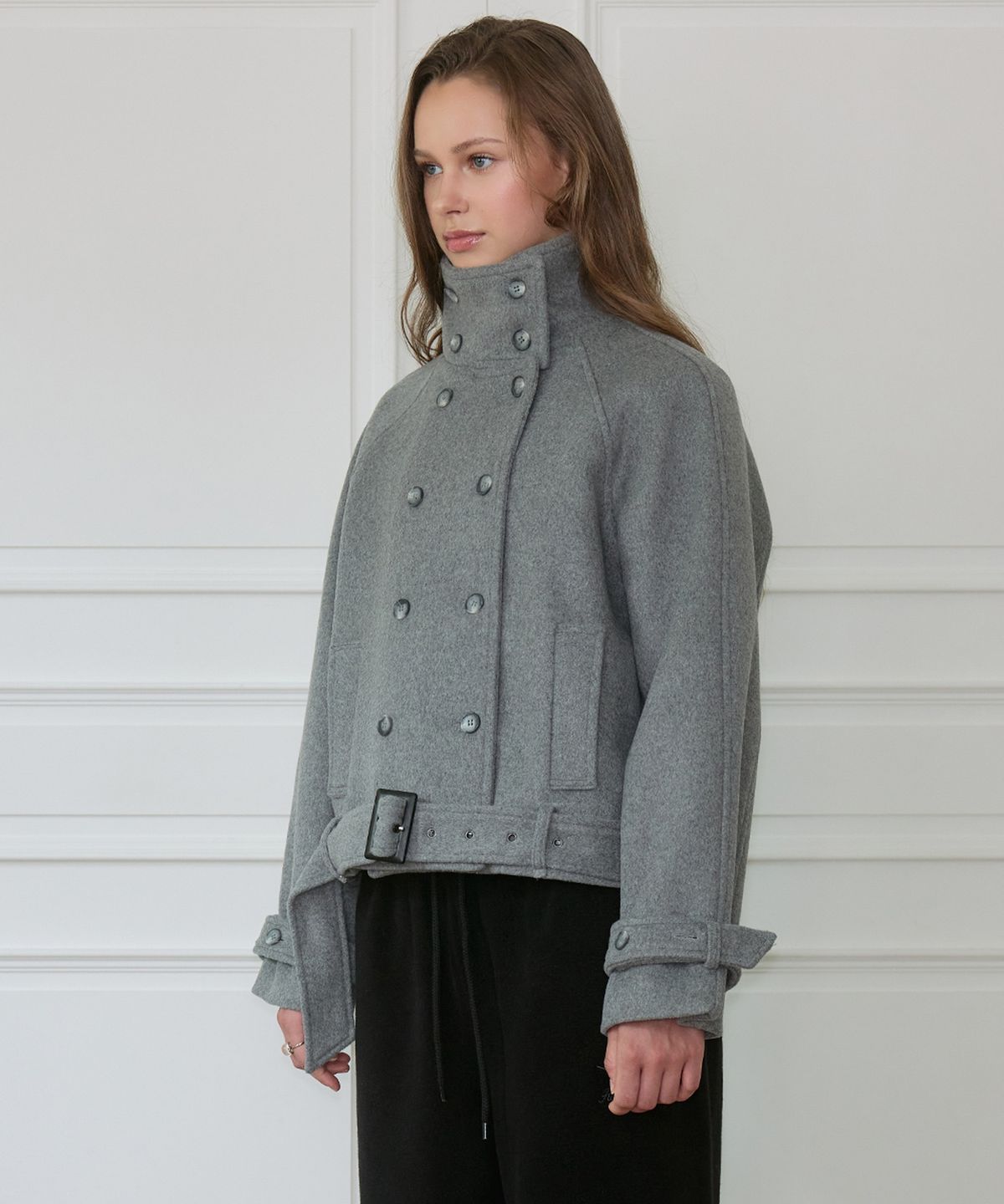 로제프란츠(ROSEFRANTZ) Double-Breasted Wool Crop Coat [Gray]