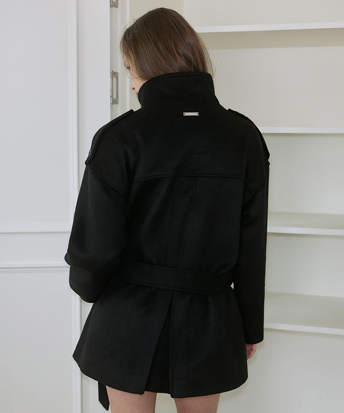 로제프란츠(ROSEFRANTZ) Belted Funnel-Neck Wool Half Coat [Black]