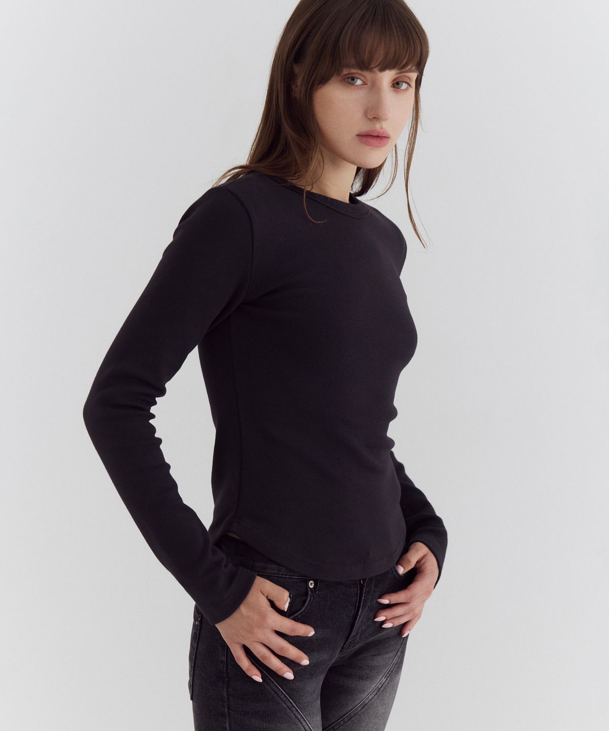 큐리티(CURETTY) C 90S LINE BASIC WARM T-SHIRT_CHARCOAL