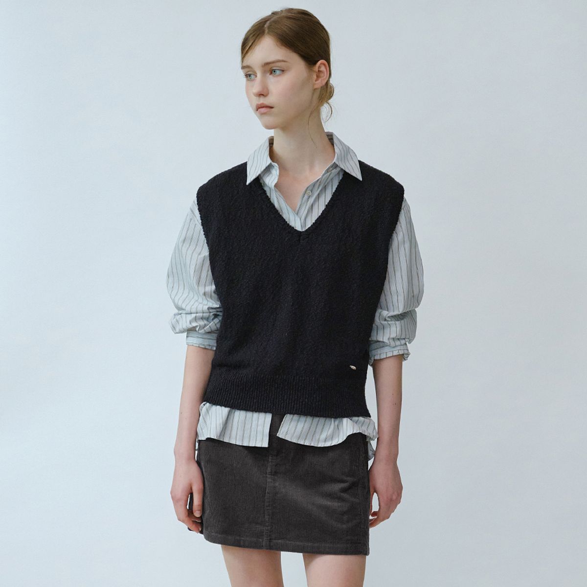 엘씨브이(LCVE) CORDUROY MINI SKIRT_CHARCOAL