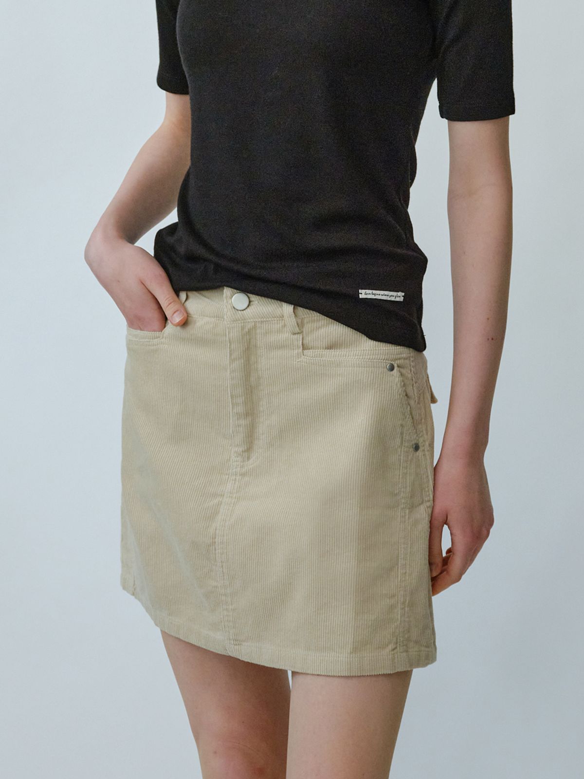 엘씨브이(LCVE) CORDUROY MINI SKIRT_LIGHT BEIGE