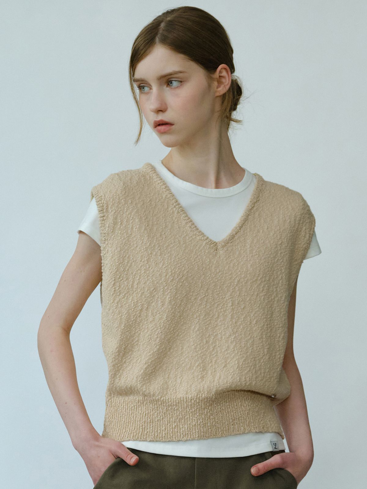 엘씨브이(LCVE) SOFT COTTON KNIT VEST_BEIGE