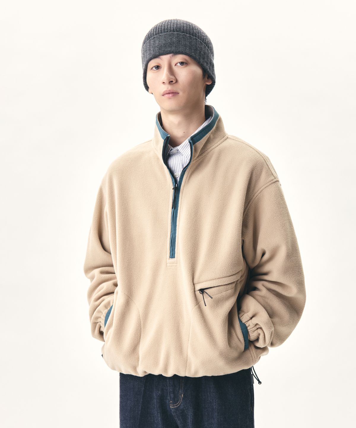 에스피오나지(ESPIONAGE) Expl. Quarter Zip Fleece Pullover Cream