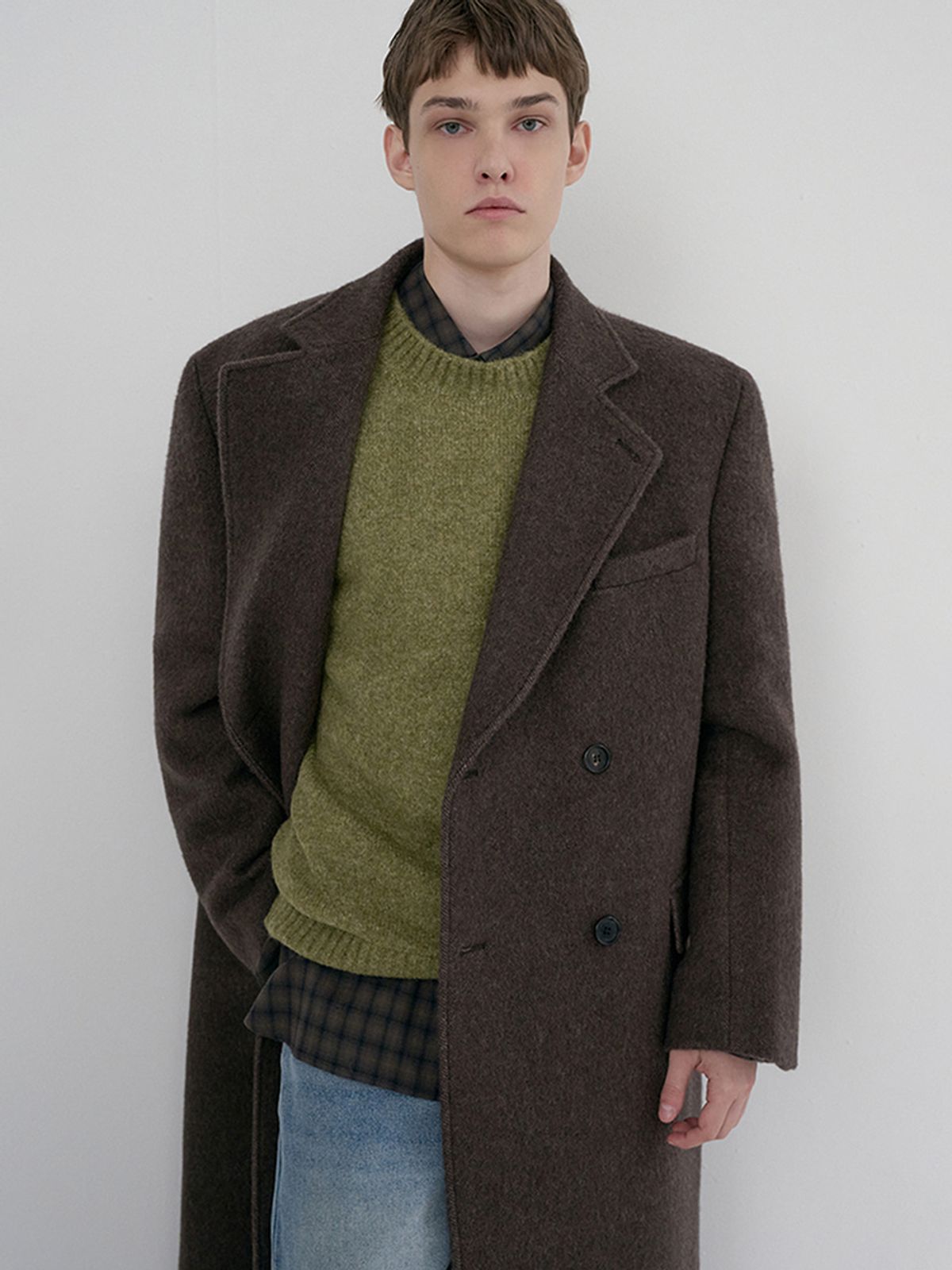 던스트 포 맨(DUNST FOR MEN) UNISEX LOOSE DOUBLE-BREASTED COAT_UDCO6D127_BROWN MELANGE