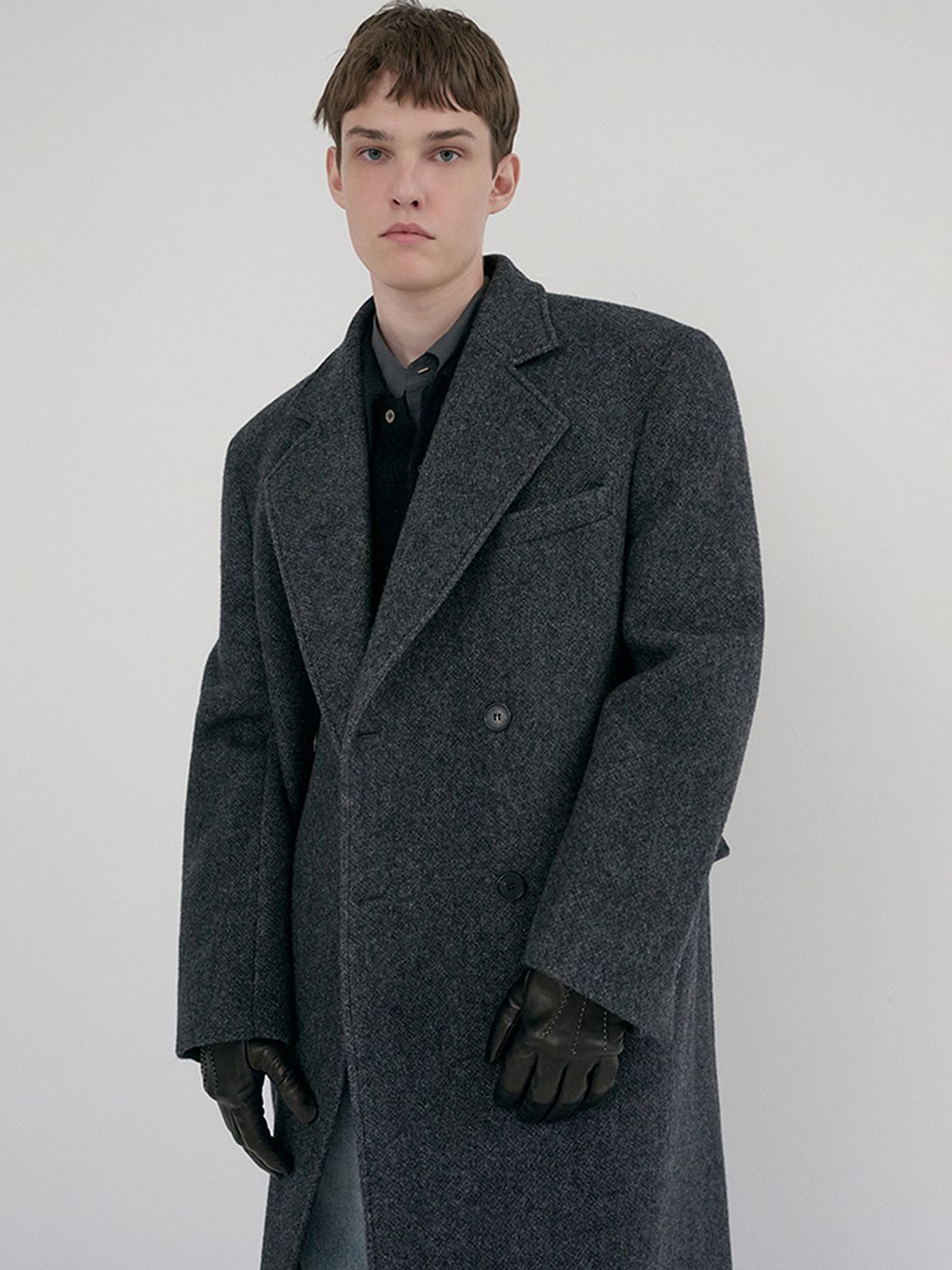 던스트 포 맨(DUNST FOR MEN) UNISEX LOOSE DOUBLE-BREASTED COAT_UDCO6D127_CHARCOAL MELANGE