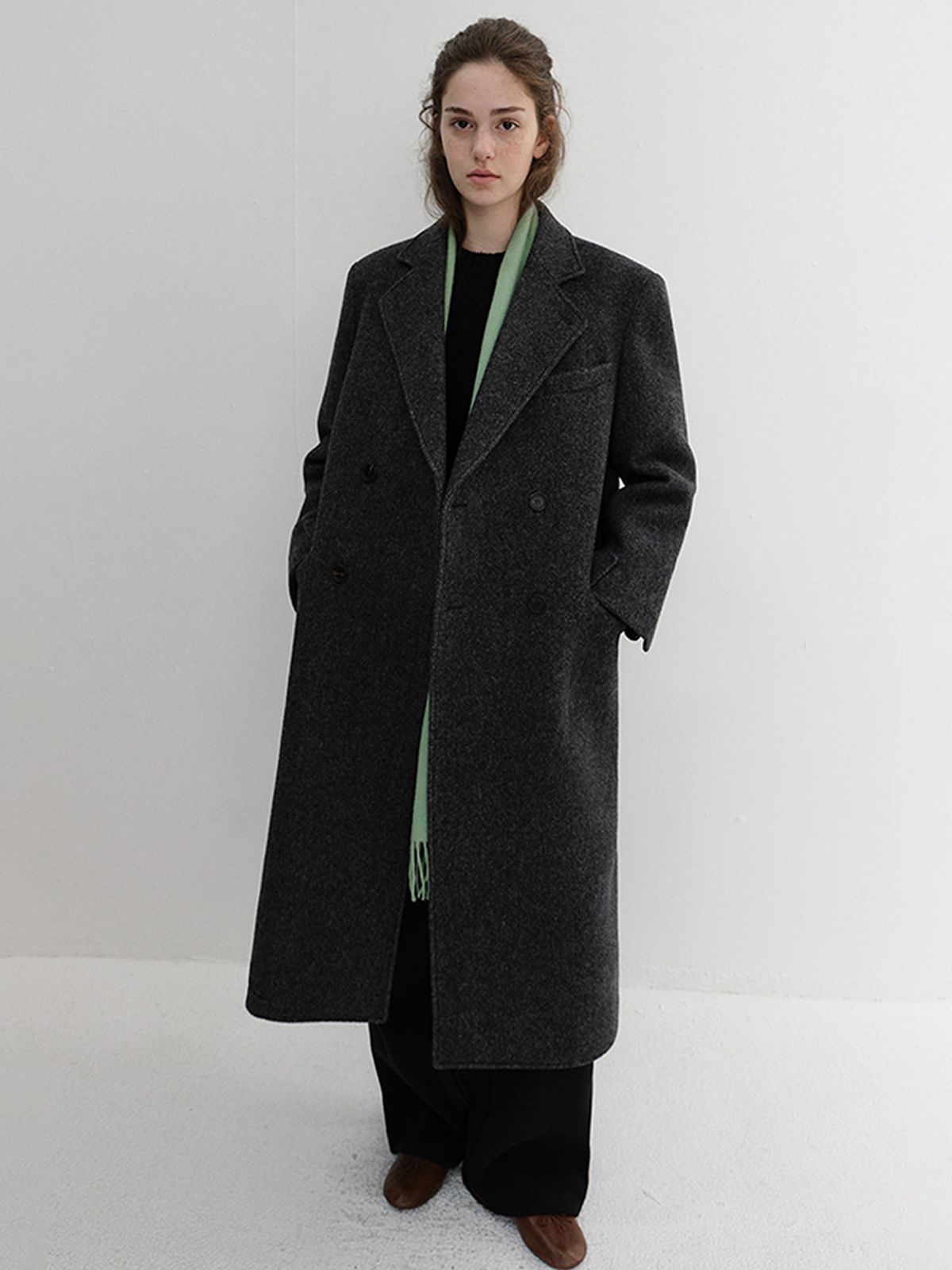 던스트(DUNST) UNISEX LOOSE DOUBLE-BREASTED COAT_UDCO6D127_CHARCOAL MELANGE