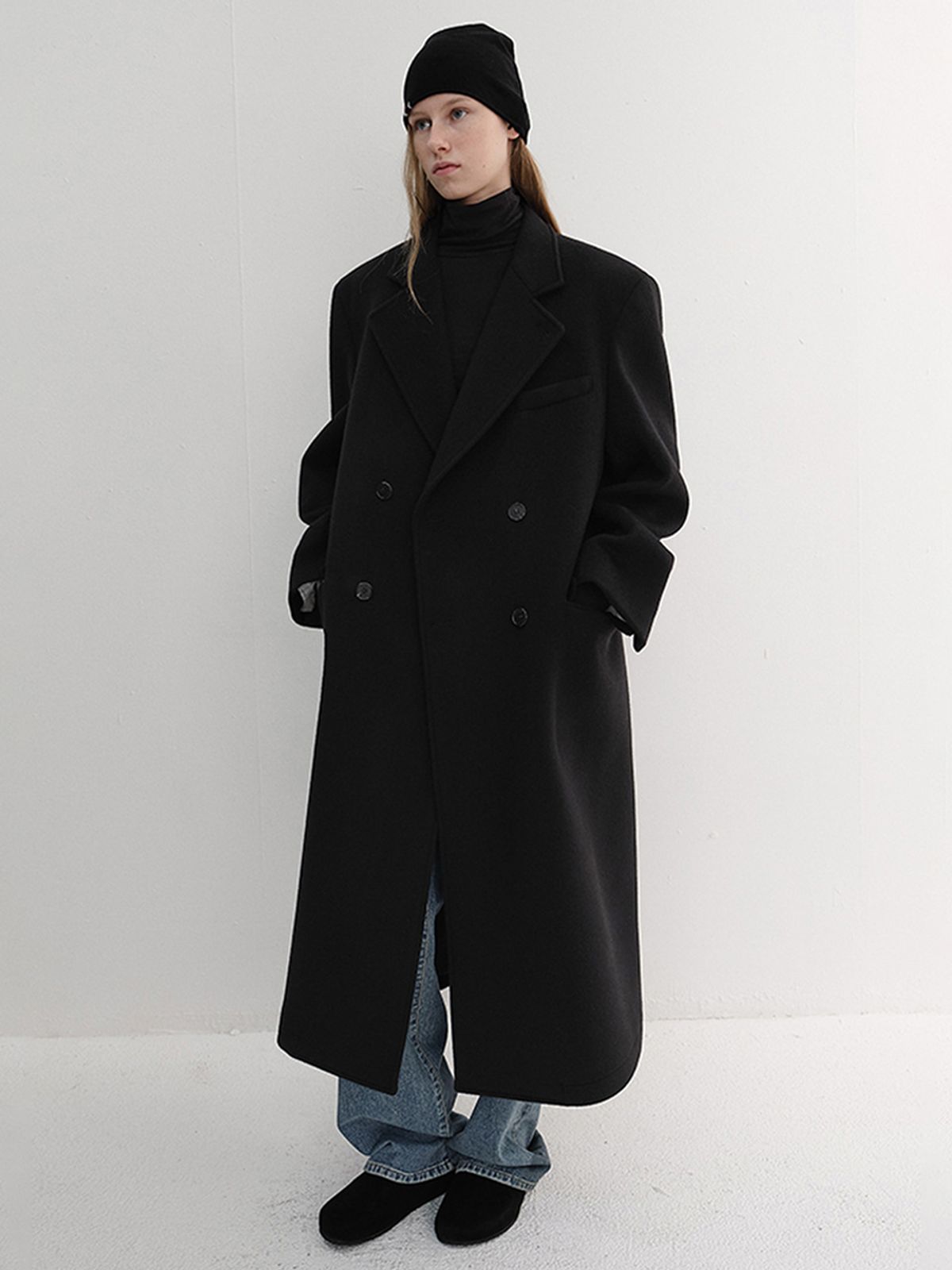 던스트(DUNST) UNISEX LOOSE DOUBLE-BREASTED COAT_UDCO6D127_BLACK