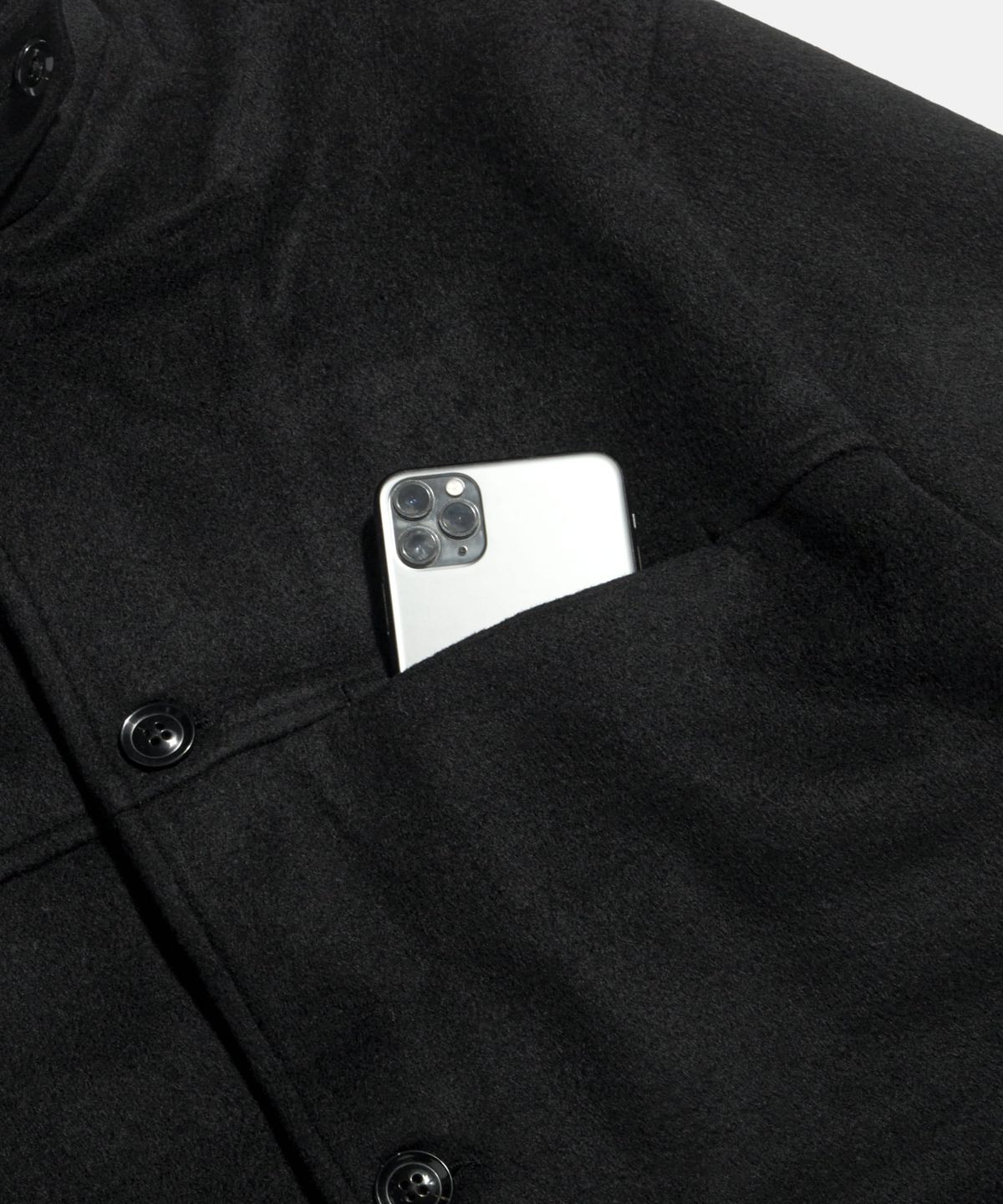에스피오나지(ESPIONAGE) Wool Blend Car Coat Black