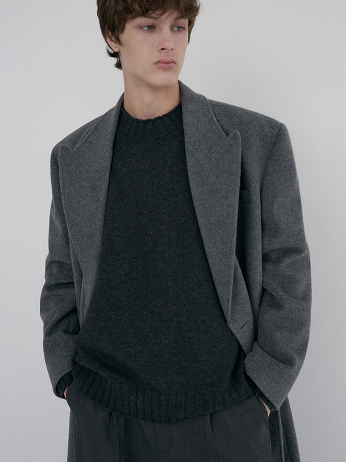 던스트 포 맨(DUNST FOR MEN) UNISEX TAILORED DOUBLE-BREASTED CASHMERE COAT_UDCO6D125_MELANGE GREY