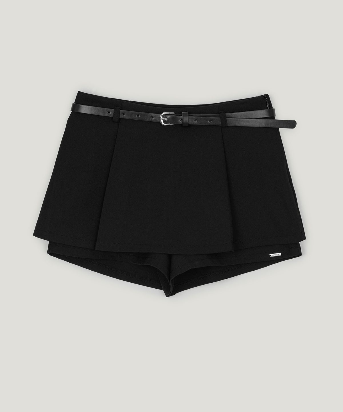 그로우하이드(GROWHIDE) 파흐 플리츠 벨티드 미니 스커트 쇼츠_블랙