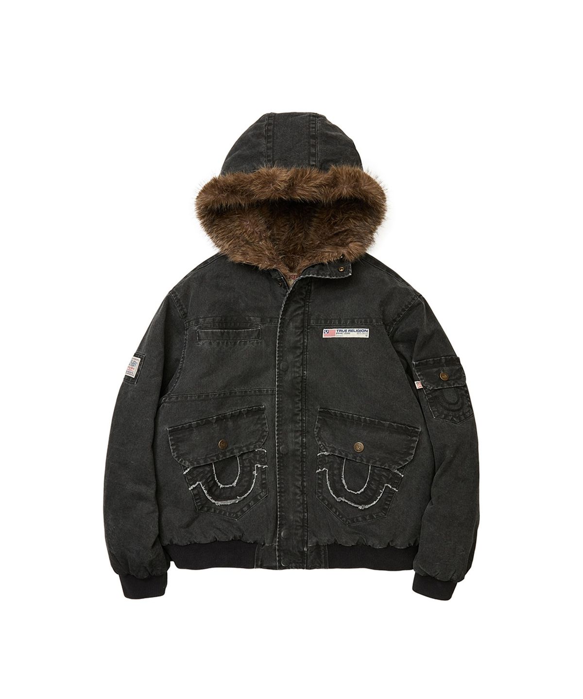 트루릴리젼(TRUERELIGION) Fur Hood Washed Work Jacket - WASHED BLACK
