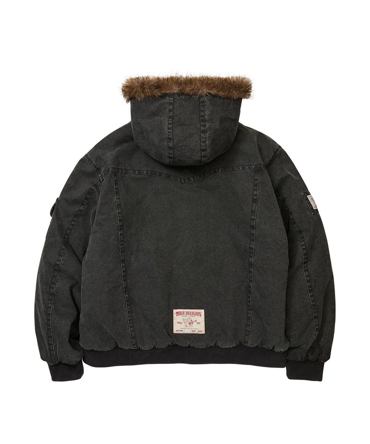 트루릴리젼(TRUERELIGION) Fur Hood Washed Work Jacket - WASHED BLACK