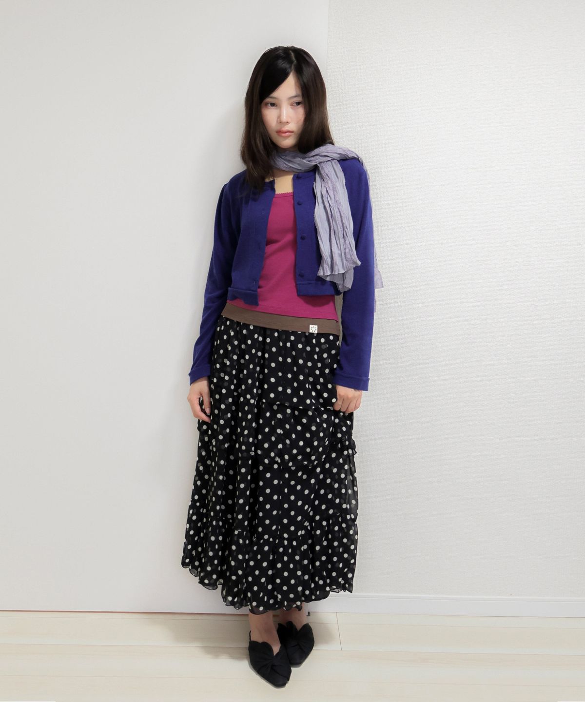 로액슈얼(LO AXUAL) DOT CHIFFON FLARE SKIRT_BLACK