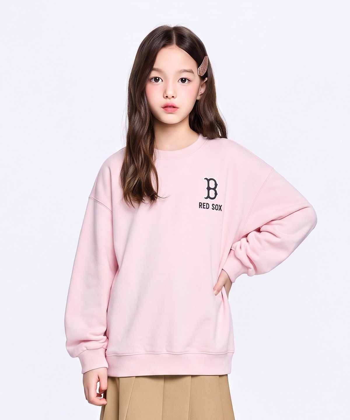 엠엘비 키즈(MLB KIDS) 스트릿 드로잉 베어 기모 맨투맨 BOS (L.Pink)