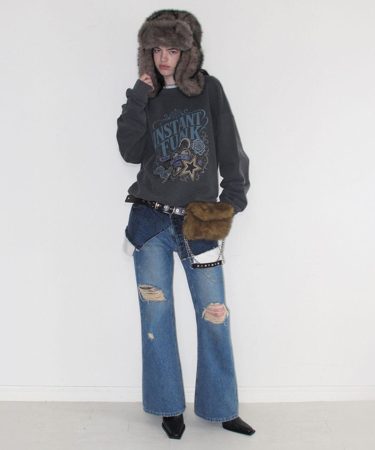 인스턴트펑크(INSTANTFUNK) FAUX FUR TRAPPER HAT - BROWN