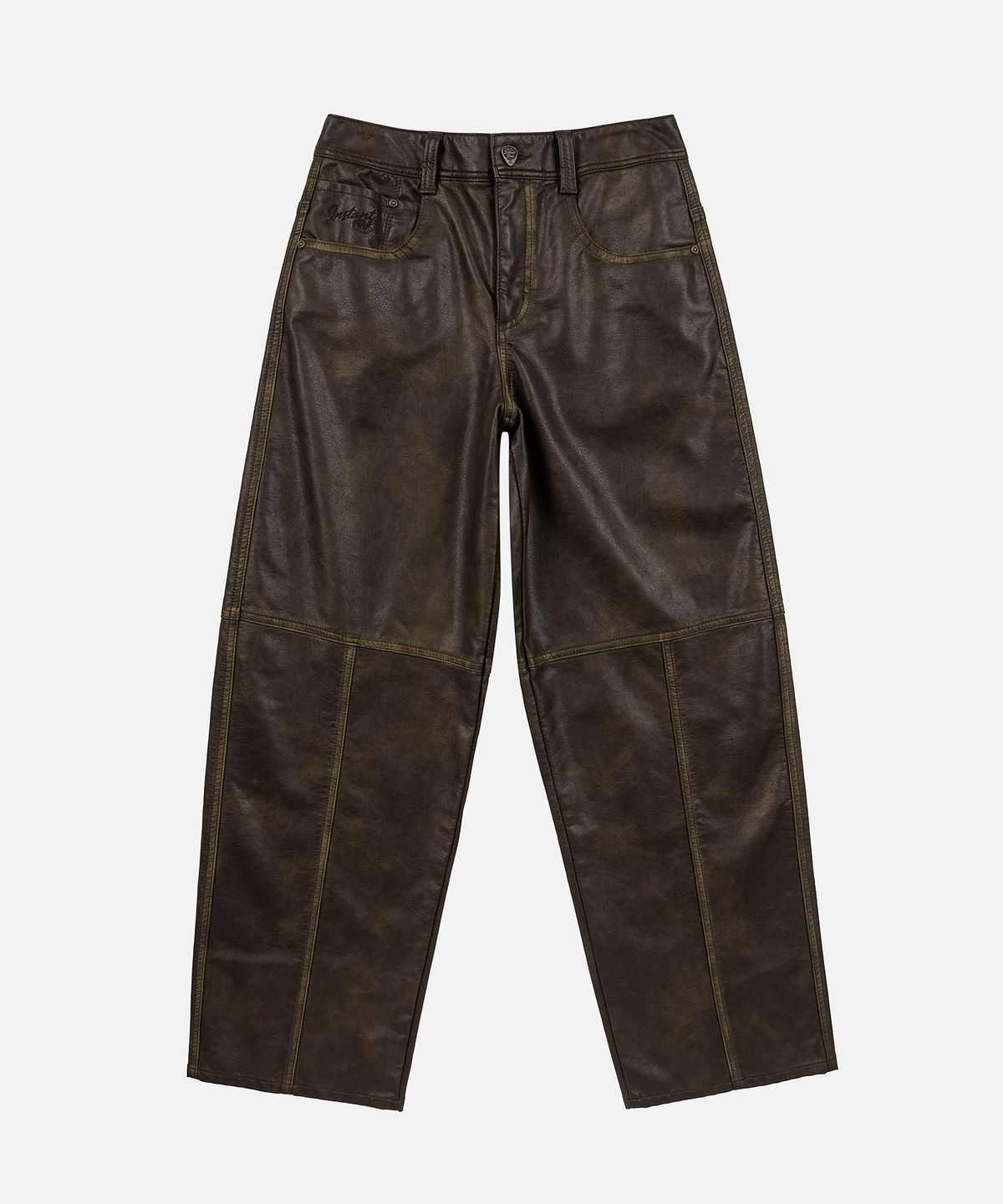 인스턴트펑크(INSTANTFUNK) WASHED LEATHER PANEL PANTS - BROWN