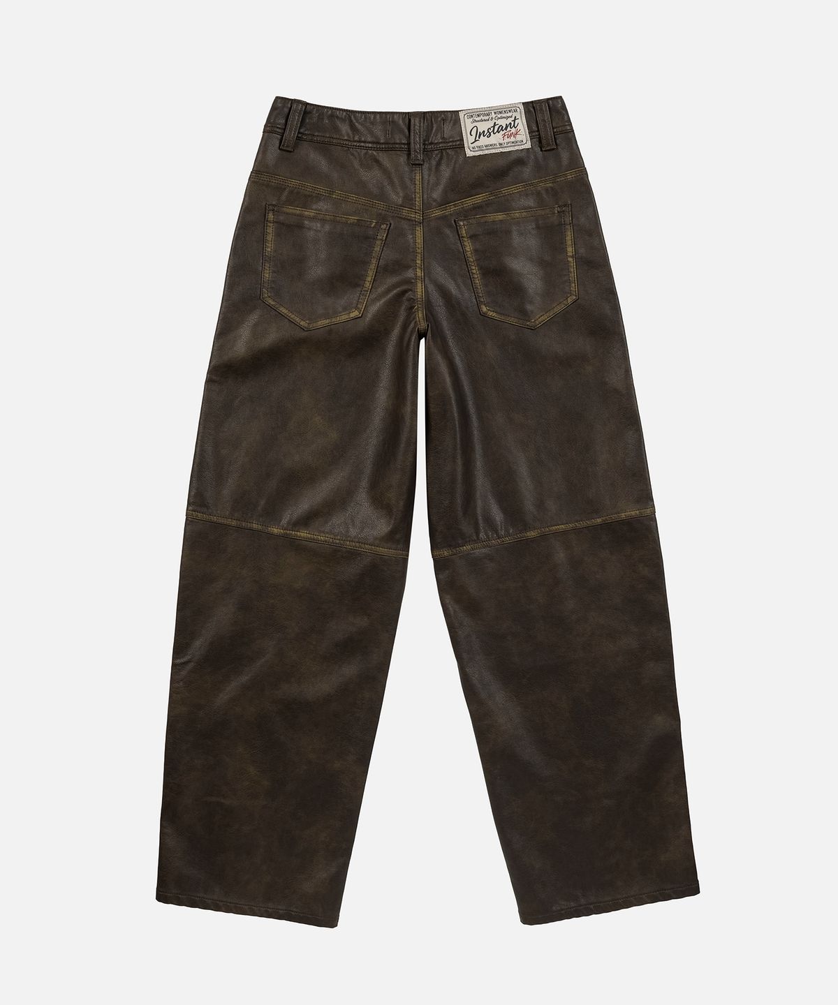 인스턴트펑크(INSTANTFUNK) WASHED LEATHER PANEL PANTS - BROWN