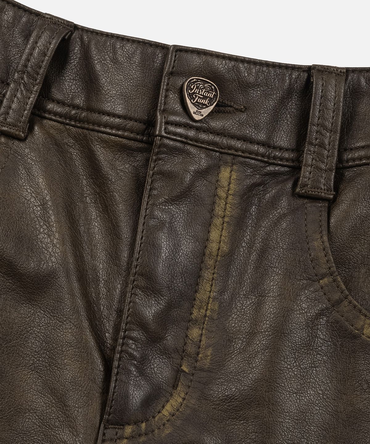 인스턴트펑크(INSTANTFUNK) WASHED LEATHER PANEL PANTS - BROWN