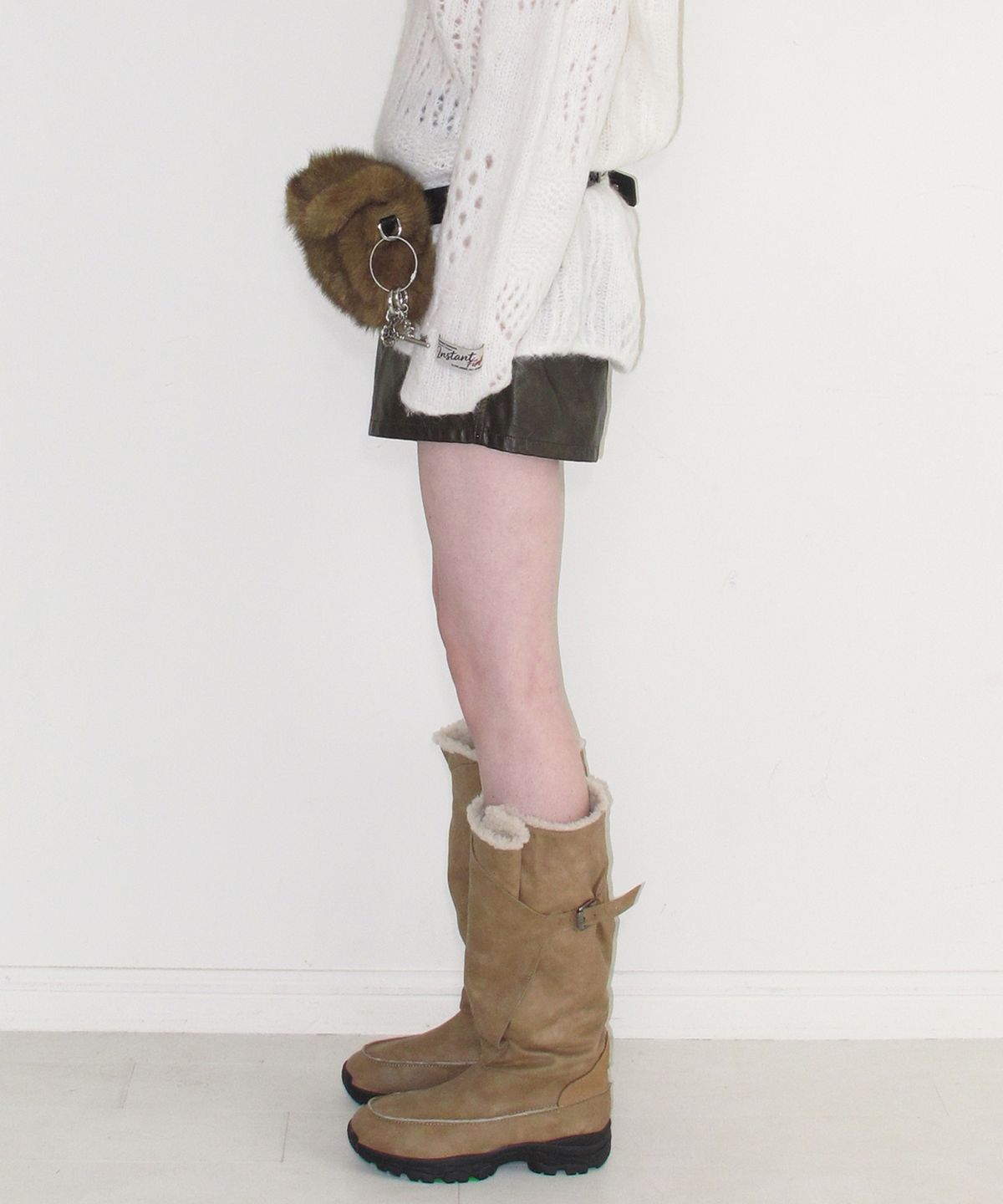 인스턴트펑크(INSTANTFUNK) WASHED FAUX LEATHER SHORTS - BROWN