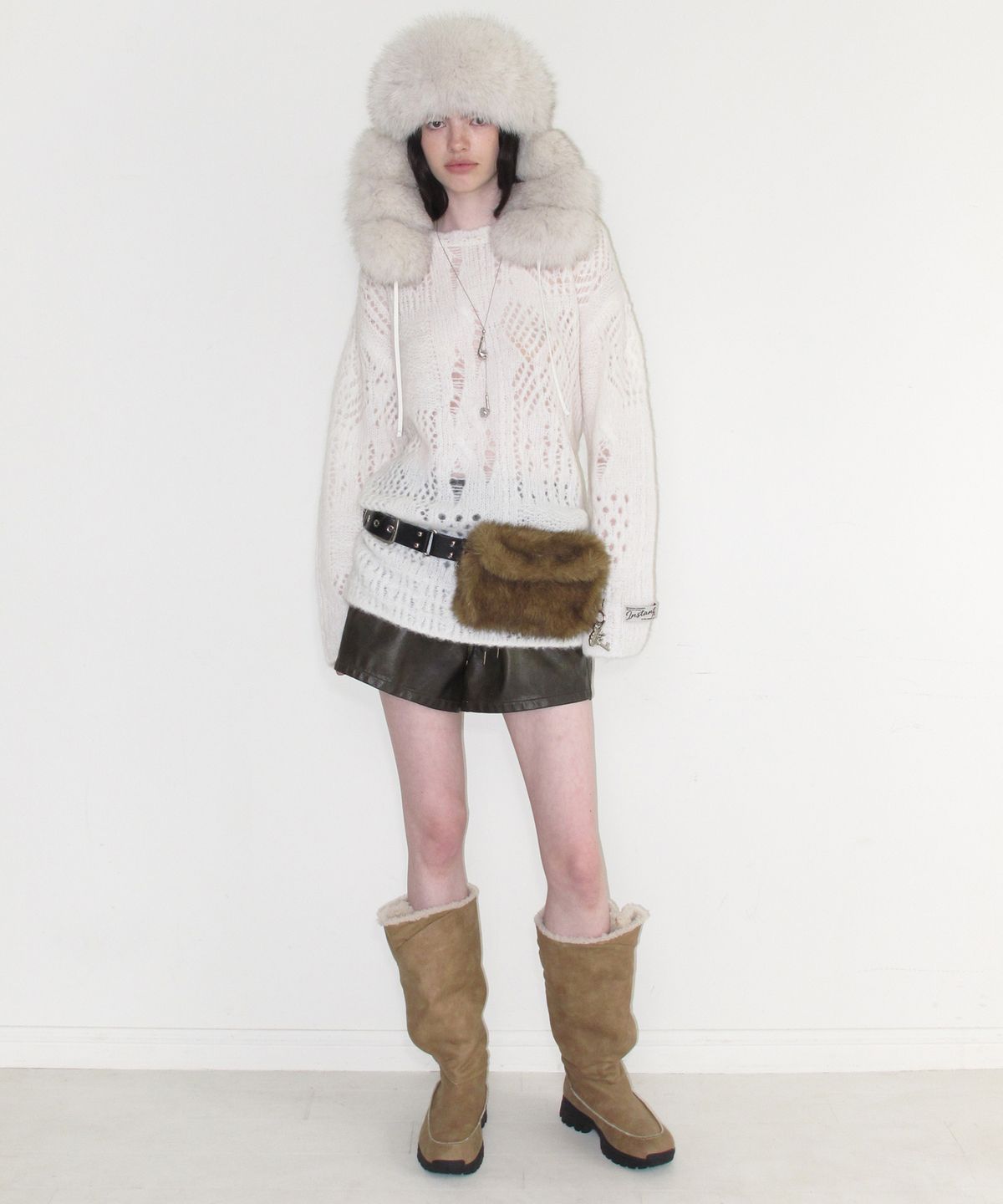 인스턴트펑크(INSTANTFUNK) WASHED FAUX LEATHER SHORTS - BROWN