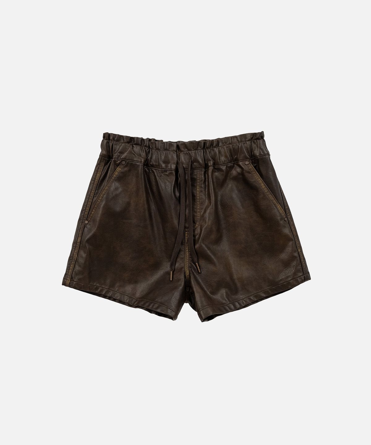 인스턴트펑크(INSTANTFUNK) WASHED FAUX LEATHER SHORTS - BROWN
