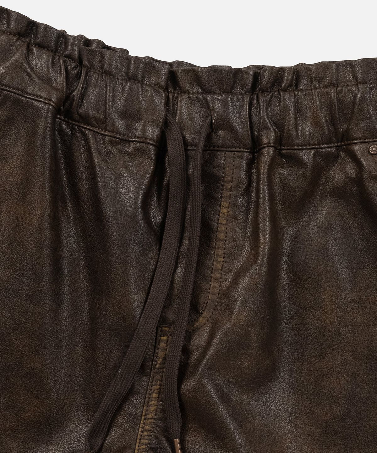 인스턴트펑크(INSTANTFUNK) WASHED FAUX LEATHER SHORTS - BROWN
