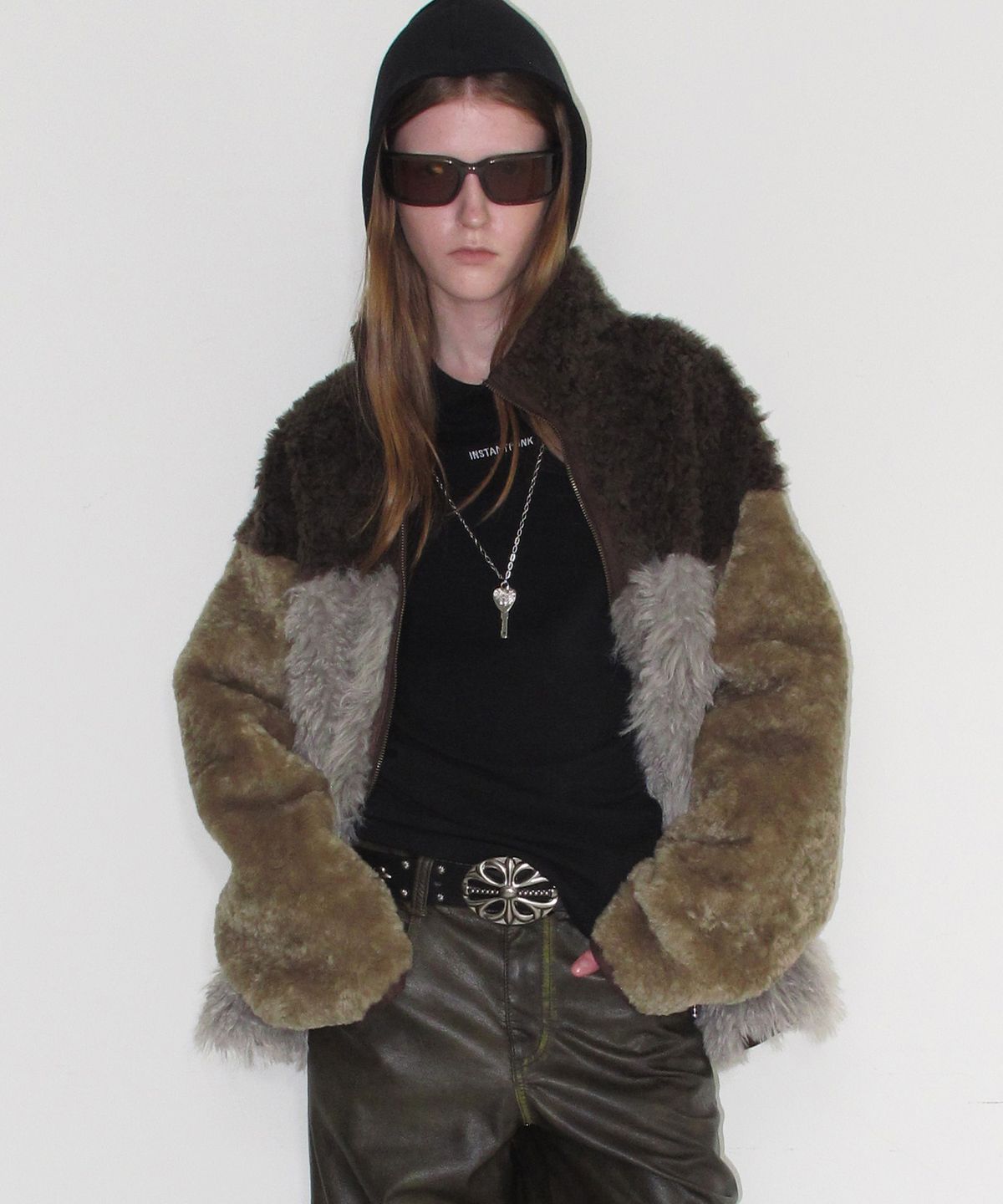 인스턴트펑크(INSTANTFUNK) MIXED FUR FLEECE ZIPUP JACKET - KHAKI