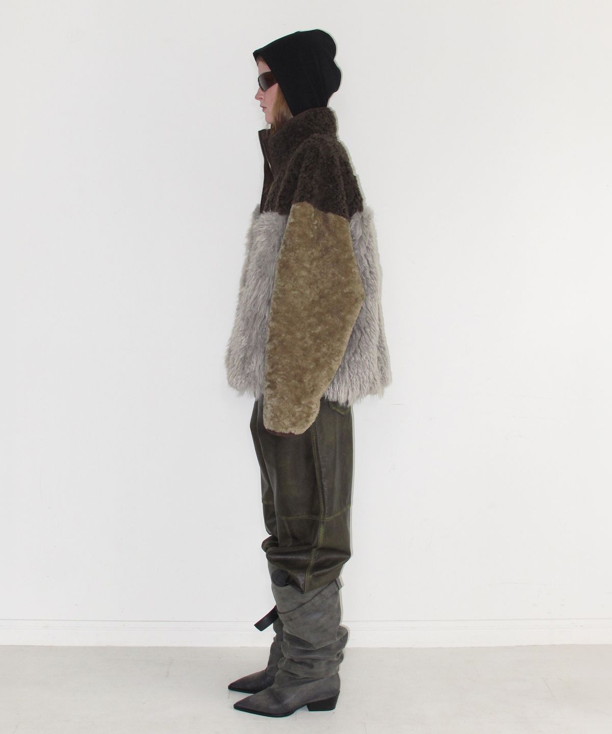 인스턴트펑크(INSTANTFUNK) MIXED FUR FLEECE ZIPUP JACKET - KHAKI