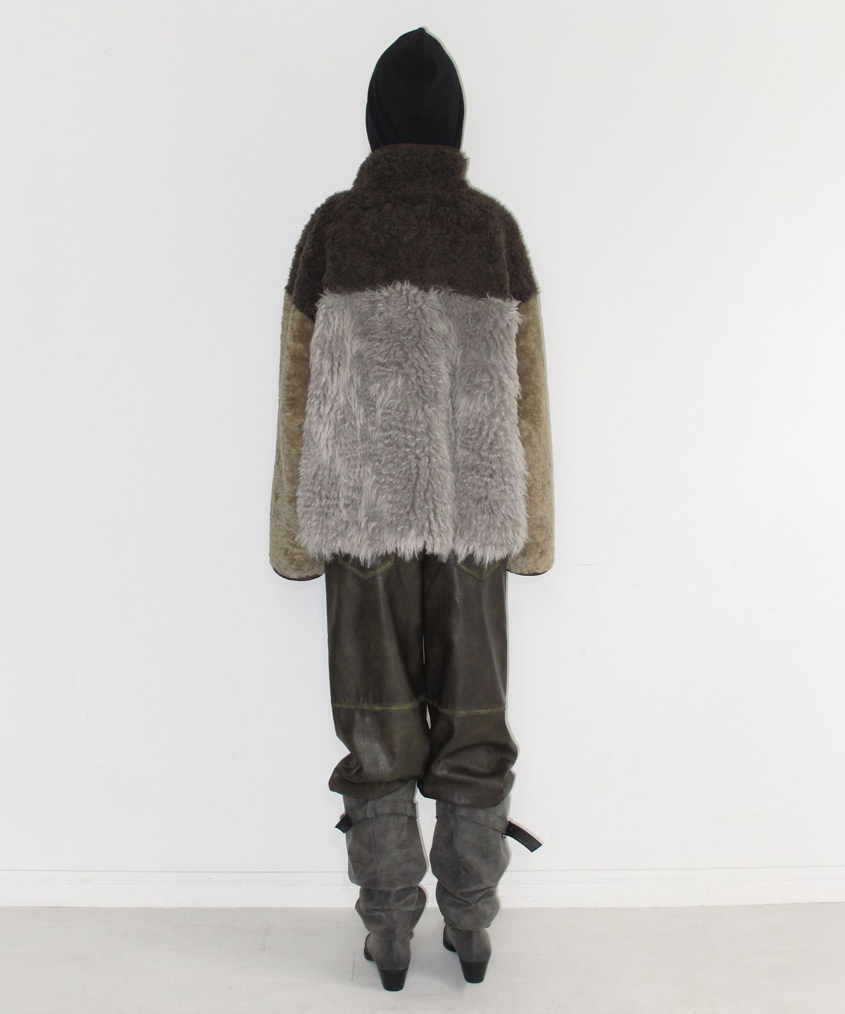 인스턴트펑크(INSTANTFUNK) MIXED FUR FLEECE ZIPUP JACKET - KHAKI