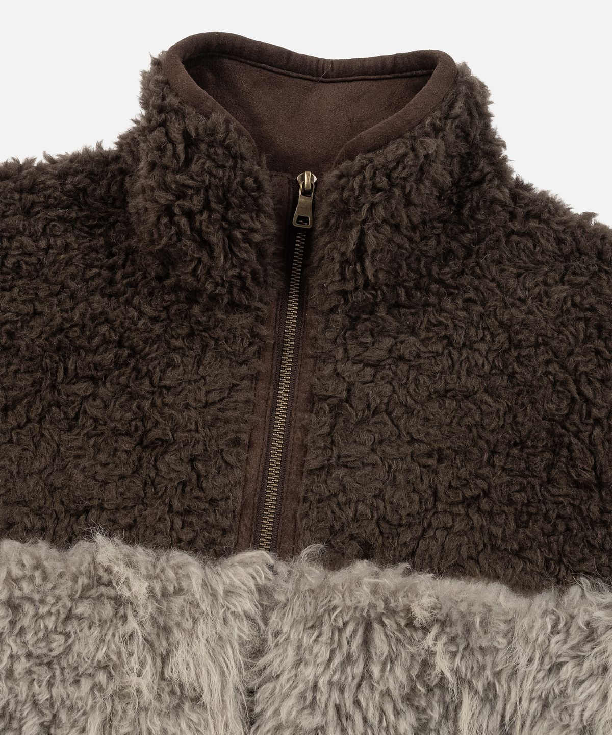 인스턴트펑크(INSTANTFUNK) MIXED FUR FLEECE ZIPUP JACKET - KHAKI