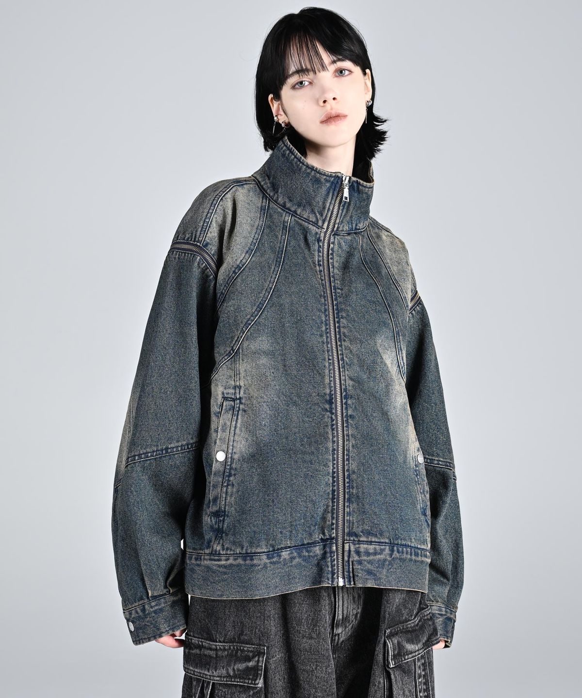 아들러(ADRER) 3way Zip Sleeve Blast Denim Blouson