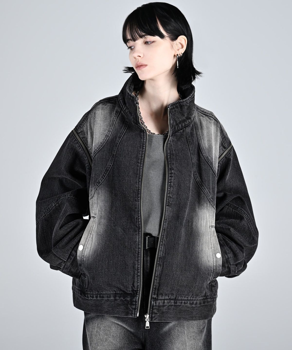 아들러(ADRER) 3way Zip Sleeve Blast Denim Blouson