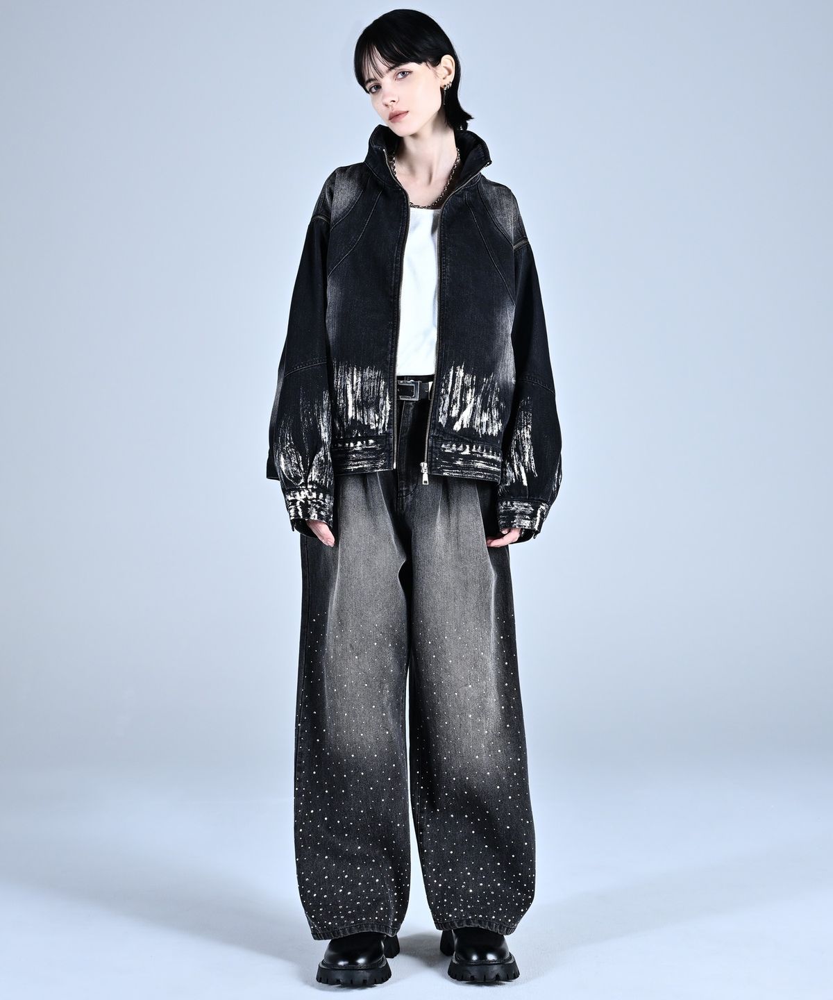 아들러(ADRER) 3way Zip Sleeve Blast Denim Blouson