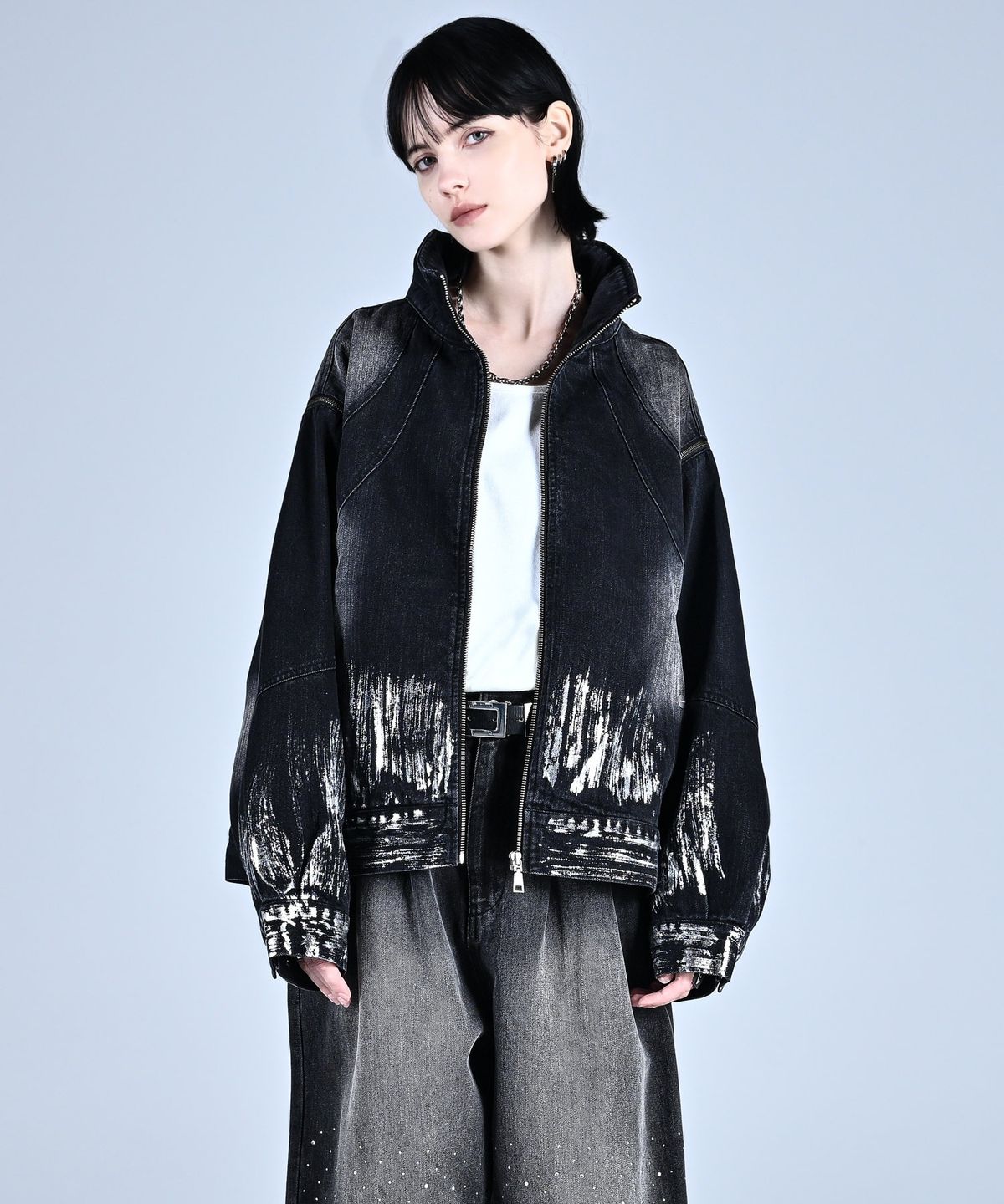 아들러(ADRER) 3way Zip Sleeve Blast Denim Blouson