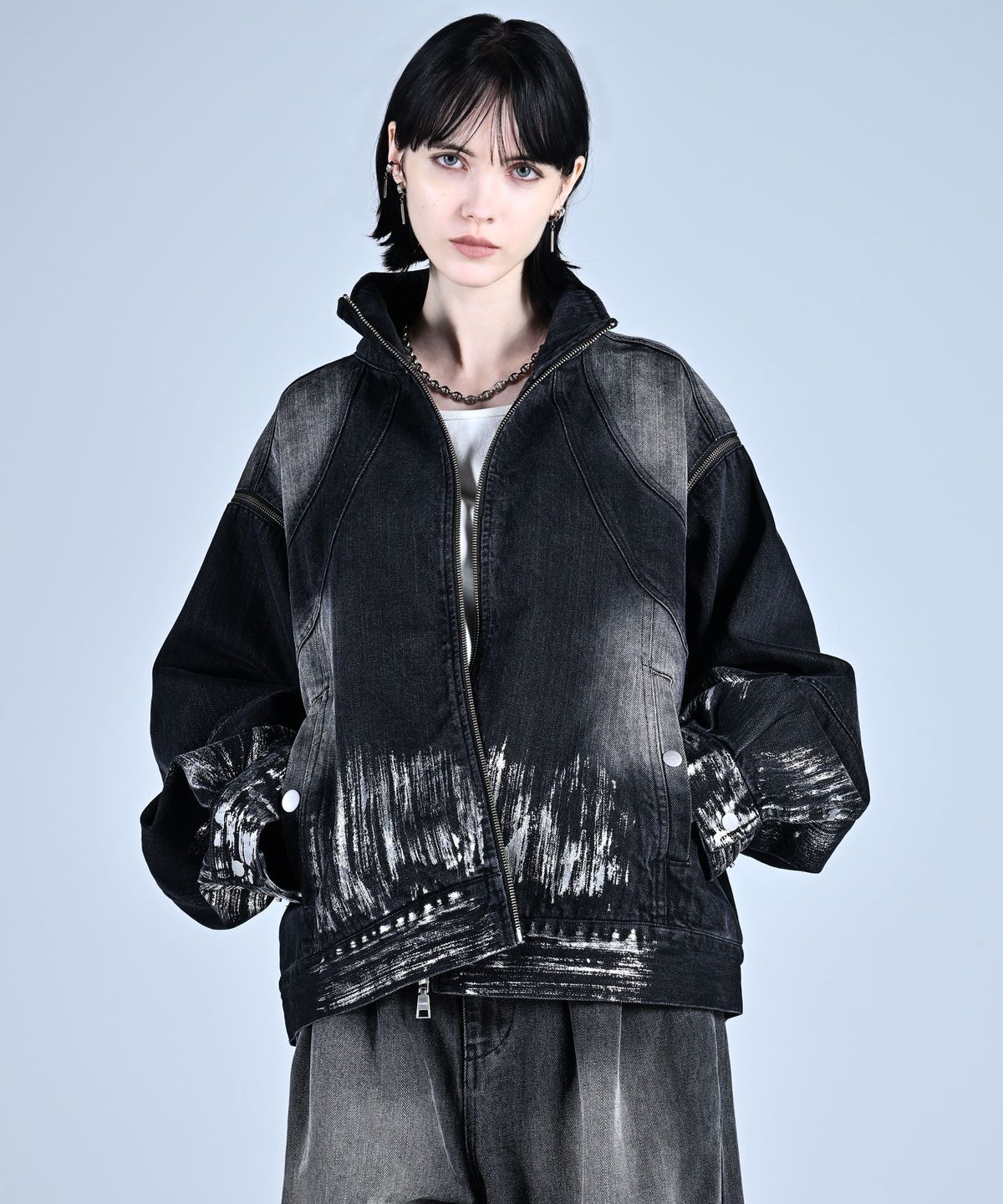아들러(ADRER) 3way Zip Sleeve Blast Denim Blouson