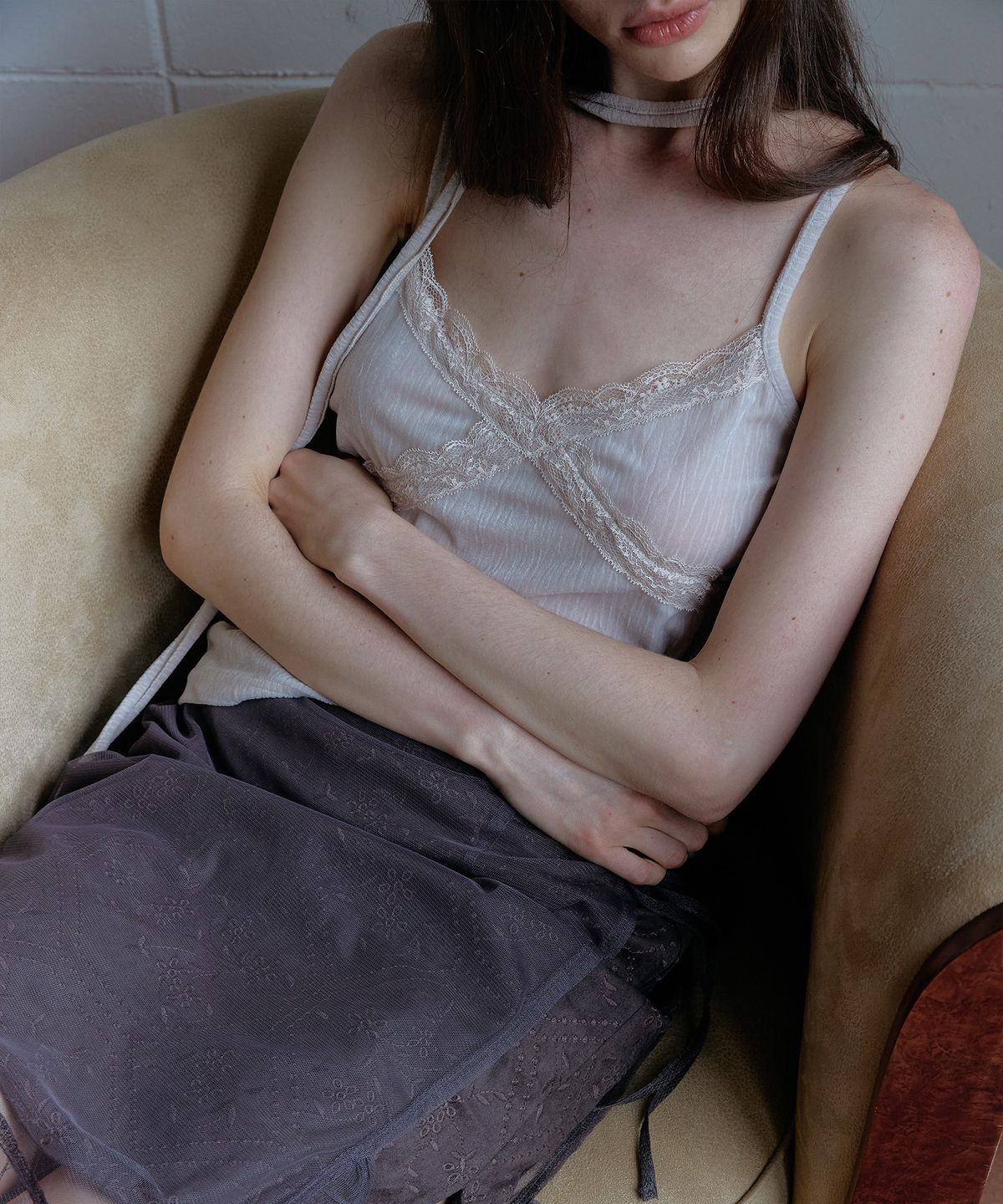 스르비(SELEVER) Velvet Lace Tie Camisole_3 Color