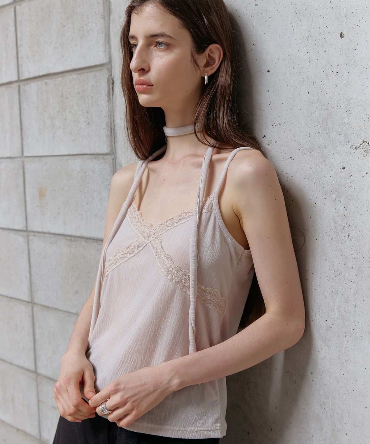 스르비(SELEVER) Velvet Lace Tie Camisole_3 Color