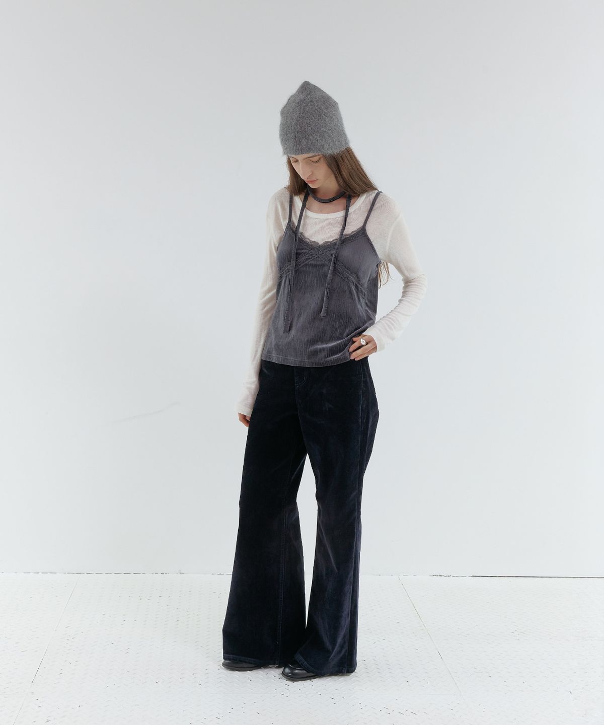 스르비(SELEVER) Velvet Lace Tie Camisole_3 Color