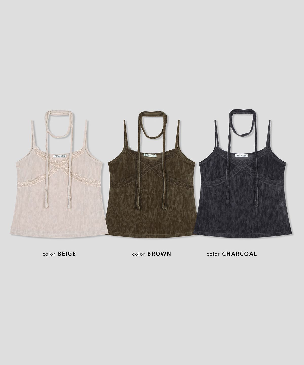 스르비(SELEVER) Velvet Lace Tie Camisole_3 Color