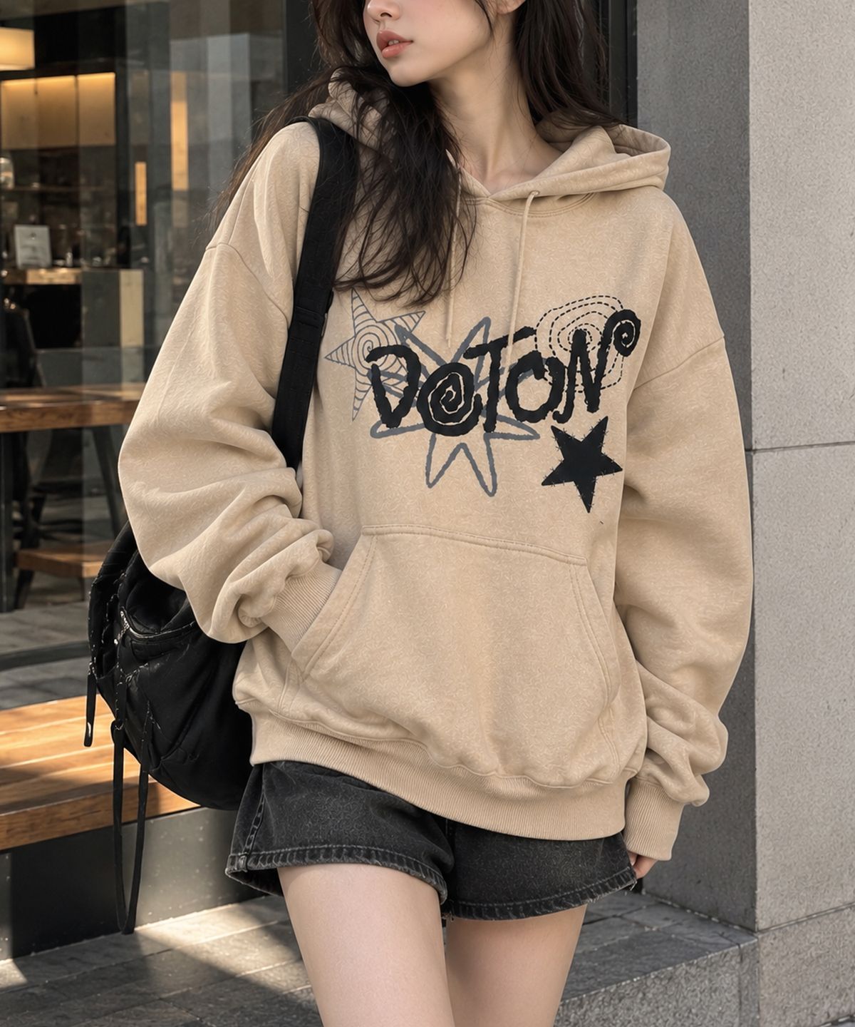 도톤(DOTON) DOODLE STAR ACID HOODIE (Black)