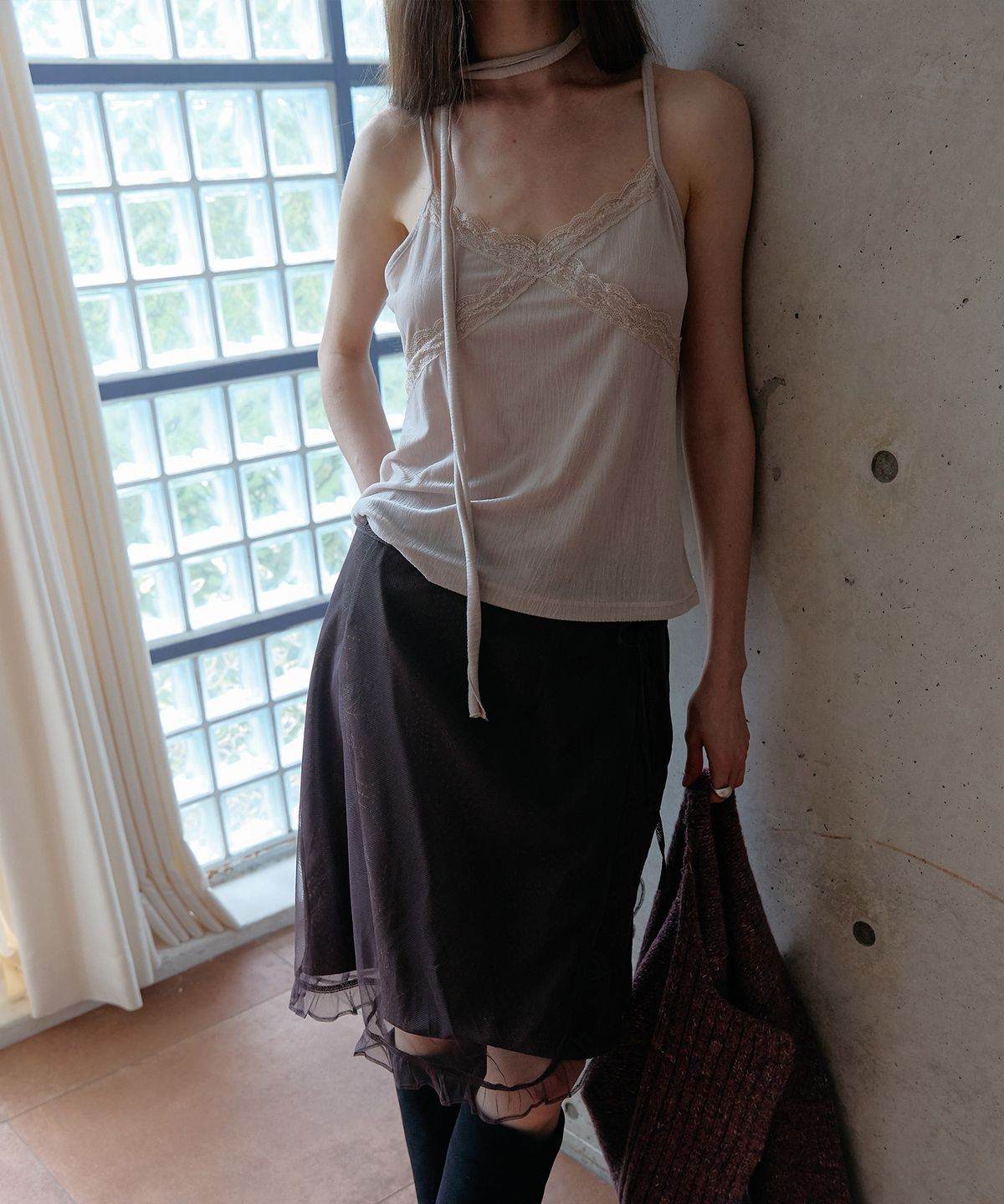 스르비(SELEVER) Letina Embroidered Suede Mesh Wrap Skirt_3 Color
