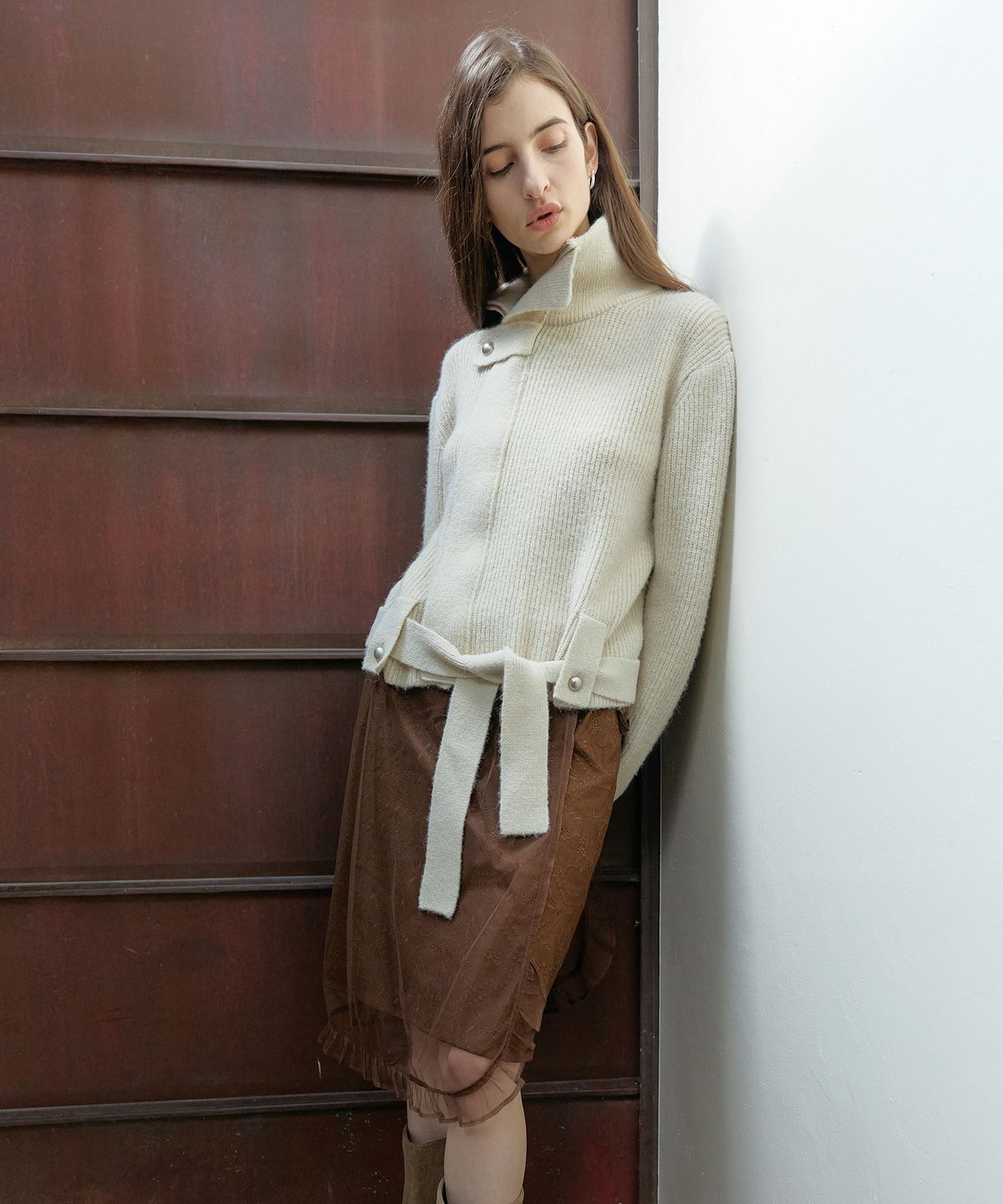 스르비(SELEVER) Letina Embroidered Suede Mesh Wrap Skirt_3 Color